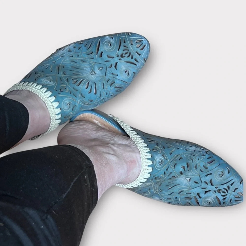 Sundance Vera Cruz Olivetta leather teal mules - Picture 7 of 9